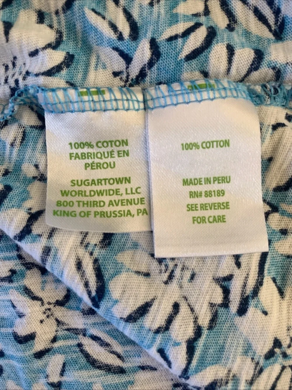 Lilly Pulitzer Top Women's M Luna Blue Etta V-Neck Cotton Tee Palm Beach Petals